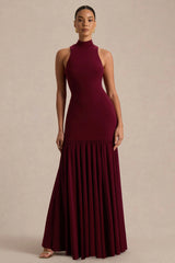 Tasmin | Burgundy High-Neck Maxi Dress With Drop-Waist