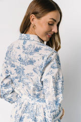 Chantelle Button Midi Dress | Off White + Blue Print