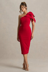 Ambretta | Red One-Shoulder Midi Dress With Bow