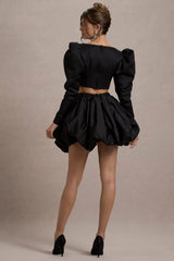 Tosca | Black Satin Bubble Mini Skirt