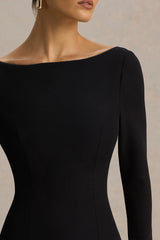 Caty | Black And White Long-Sleeved Maxi Dress With Drop-Waist And Ruffled Detailing