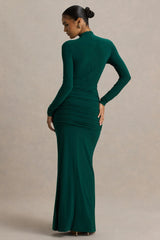 Alula | Bottle Green High-Neck Maxi Dress With Twist Detail