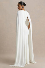 Padma | White Draped Maxi Dress With Cape Sleeves
