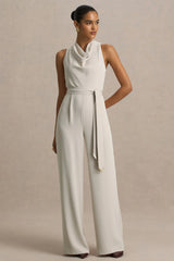 Corina | Nude Cowl-Neck Jumpsuit With Tie-Detail