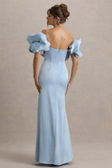 Allie | Powder Blue Puff Bardot Maxi Dress