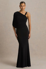 Sylvie | Black Asymmetric-Neck Maxi Dress
