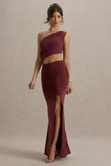 Sena | Burgundy Asymmetric Maxi Dress With Cut Out Details