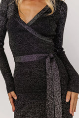 Nancy Ribbed Shimmer Midi Dress | Black