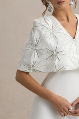 Agnella | White Embellished V-Neck Maxi Dress