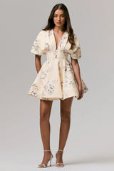 Delight | Lemon Print Plunge-Neck Ruffled Mini Dress