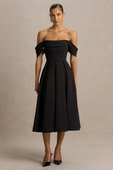 Cosima | Black Bardot-Neck Midi Dress