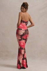 Ceremony | Red Floral Print Bandeau Fishtail Maxi Dress