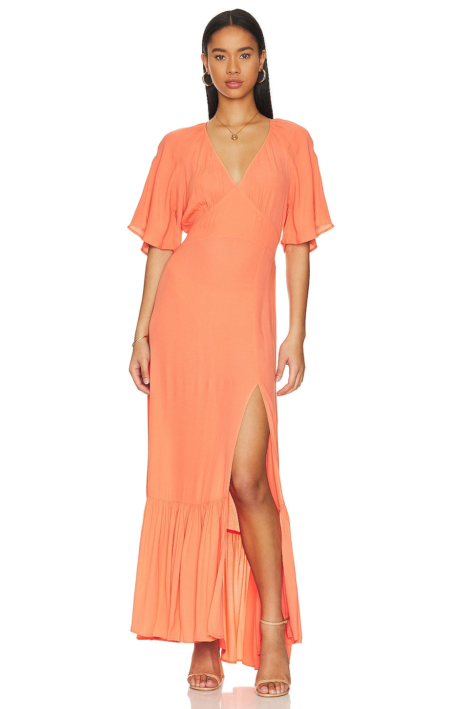 Black Flutter Sleeve Maxi Dress