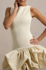 Tamie | Stone Boat-Neck Ruffled Mini Dress