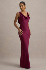 Alesso | Burgundy Satin Cowl-Neck Maxi Dress