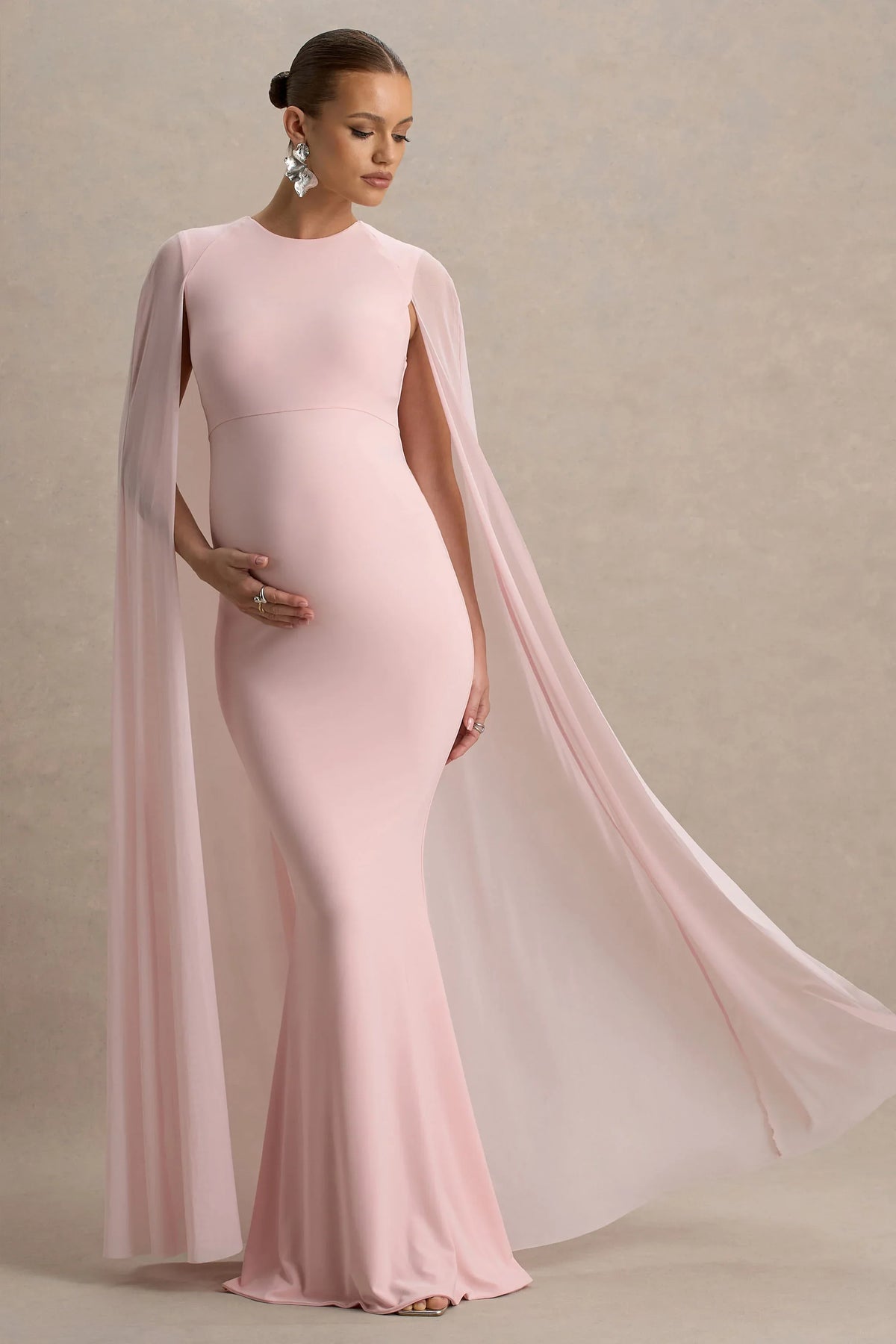 Currant | Pink High-Neck Maternity Maxi Dress With Cape