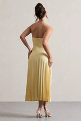 Bordeaux | Lemon Satin Corset Style Midi Dress
