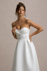 Wintour | White Satin Sweetheart Midi Dress