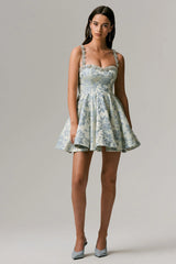 Seashell | Light Blue Jacquard Sweetheart Skater Mini Dress