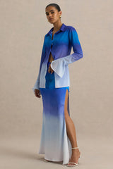 Serita | Blue Ombre Satin Split Maxi Skirt