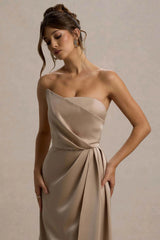Cairo | Champagne Satin Strapless Draped Maxi Dress