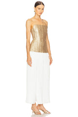 Strapless Straight Neck Sequin Dress W/ Plisse Skirt