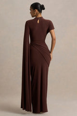 Tropic | Brown High-Neck Maxi With Long Cape Sleeve