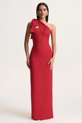 Adara | Red Asymmetric-Neck Maxi Dress With Bow-Detail