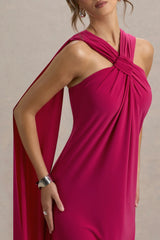 Ariana | Pink Cross-Neck Maxi Dress With Cape