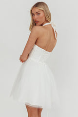 Princessa Sweetheart Neckline Halter Mini Dress White