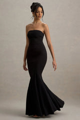 Angela | Black Bandeau Fishtail Maxi Dress