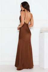 Brilliant Belle Satin Maxi Dress Brown