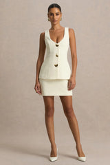 Angel | Cream Square-Neck Tailored Mini Dress With Drop-Waist