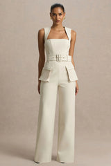 Solice | Cream Square-Neck Tailored Jumpsuit