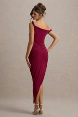 Angelique | Burgundy Twisted Asymmetric Maxi Dress