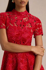 Roam | Red Lace High-Neck Mini Dress