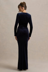 Fay | Navy Velvet Corset Style Knot Maxi Dress