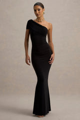 Alethea | Black Asymmetric Bardot Maxi Dress