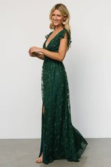 Alexa Embroidered Sequin Maxi Dress | Dark Green