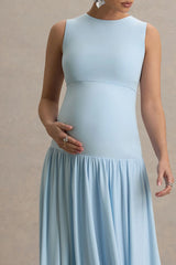 Outline | Powder Blue Maternity Maxi Dress With Draped Skirt