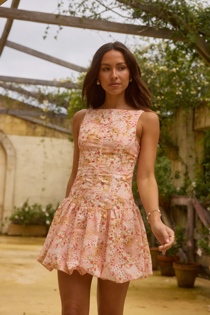 Heavenly Drift Floral Mini Dress Pink