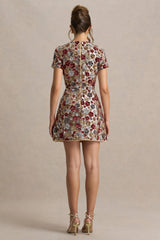 Eira | Red Floral Sequin Crew-Neck Mini Dress