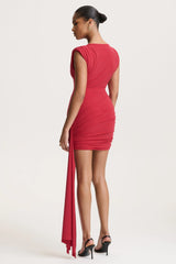 Aubrey | Red High-Neck Wrapped Mini Dress With Sash