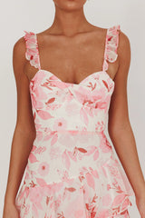 Veda Strappy Back Ruffle Maxi Dress Flowers Blush