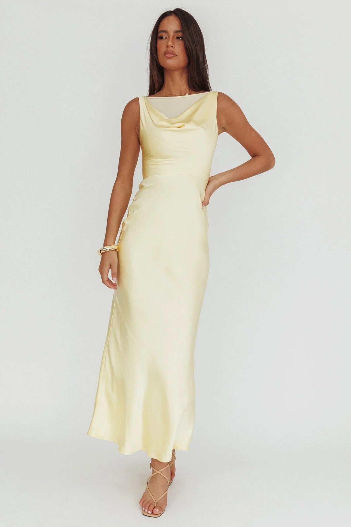 Venus Rising Sleeveless Cowl Neck Maxi Dress Butter