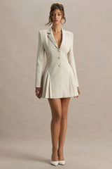 Blossoming | Nude Plunge-Neck Tailored Mini Dress With Pleating