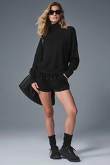 Waffle Weekend Escape Mock Neck Long Sleeve - Black