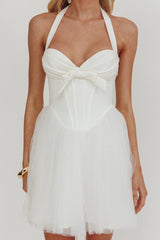 Princessa Sweetheart Neckline Halter Mini Dress White
