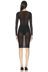 Long Sleeve Power Mesh Midi Dress