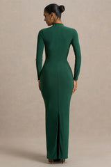 Zadie | Teal High-Neck Maxi Dress With Gathered-Detail